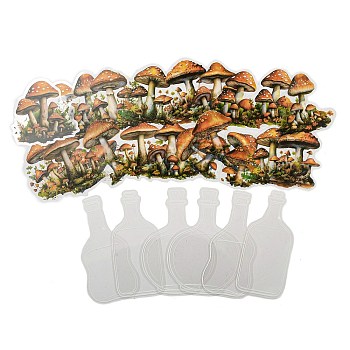 Mushroom with Bottle Waterproof PET Stickers, Decorative Stickers, for Water Bottles, Laptop, Luggage, Cup, Computer, Mobile Phone, Skateboard, Guitar Stickers, Dark Orange, 44~99x40~70.5x0.1mm, 30pcs/set