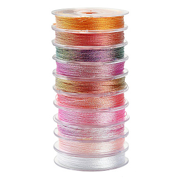 10 Rolls 3-Ply Polyester Metallic Threads, Round, for Jewelry Making, Pink, 0.3mm