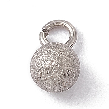 304 Stainless Steel Pendants, Textured, Round Charm, Stainless Steel Color, 7x4mm, Hole: 1.6mm
