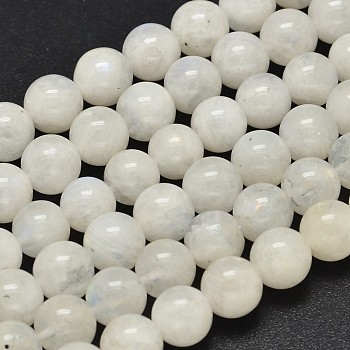 Round Grade A Natural Rainbow Moonstone Bead Strands, 10mm, Hole: 1mm, about 41pcs/strand, 15.5 inch