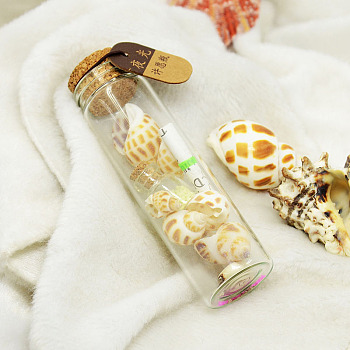 Glass Wishing Bottles, with Shell, Noctilucent powder and Wishing Paper Inside, Floral White, 105x29mm
