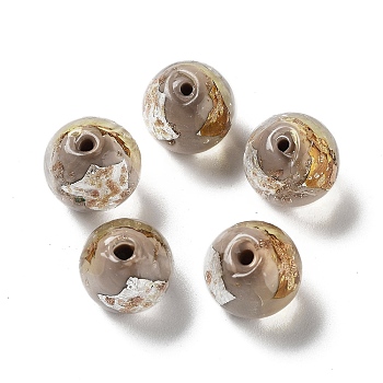 Handmade Lampwork Bead, with Gold Foil, Round, Dark Gray, 11.5~12x11~11.5mm, Hole: 1.8~2mm