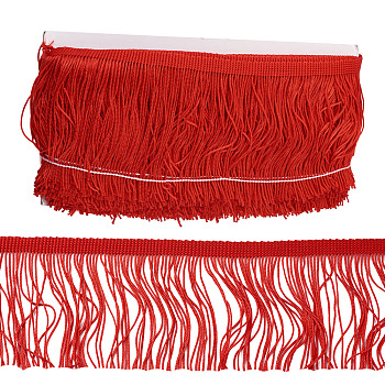 Polyester Tassel Fringe Trimming, Clothes Decoration, Costume Accessories, Red, 100x1mm, 10m/card