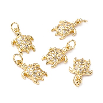 Brass Micro Pave Clear Cubic Zirconia Pendants, Cadmium Free & Lead Free, Turtle, Golden, 16x10.5x2.5mm, Hole: 3.4mm