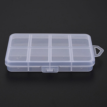 Polypropylene(PP) Bead Storage Containers, with Hinged Lid and 8 Grids, for Jewelry Small Accessories, Rectangle, Clear, 12.3x7x1.6cm, hole: 6x17mm
