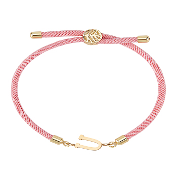 1Pc Adjustable Nylon Cord Slider Bracelets for Women, with Golden Brass Accessories & 304 Stainless Steel Letter Jewelry, Lead Free & Nickel Free & Cadmium Free, Letter U, Inner Diameter: 2-3/4 inch(7cm), letter: 2.5~9.5x13.5~19.5x3~4mm