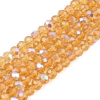 Electroplate Glass Beads Strands, Half Rainbow Plated, Faceted, Rondelle, Peru, 4x3mm, Hole: 0.4mm, about 113~115pcs/strand, 41~41.5cm