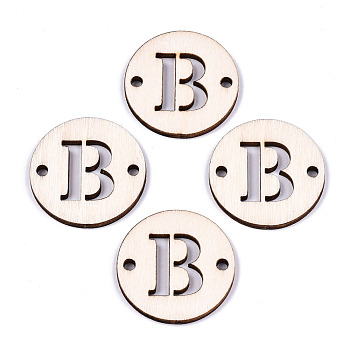 Unfinished Natural Poplar Wood Links Connectors, Laser Cut, Flat Round with Word, Letter.B, 29.5x2.5mm, Hole: 2.5mm