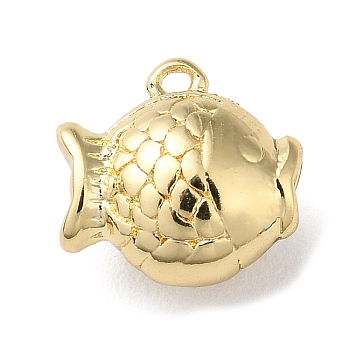 Brass Pendant, Marine Animal Charm, Golden, Fish, 9.5x10x5.5mm, Hole: 0.9mm