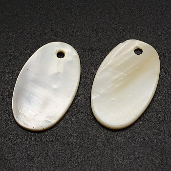 Oval Freshwater Shell Pendants, Creamy White, 26x15x2mm, Hole: 2mm