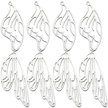12Pcs 2 Style 201 Stainless Steel Pendants, Laser Cut, Wing, Stainless Steel Color, 45~49x20~20.5x1mm, Hole: 1.5~1.6mm, 6pcs/style