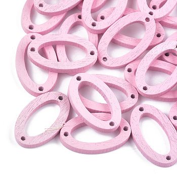 Painted Poplar Wood Links, Oval, Pink, 24.5x15x3mm, Hole: 1.4mm