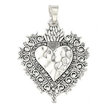Tibetan Style Alloy Big Pendants, Sacred Heart Charms, Antique Silver, 69x55x2mm, Hole: 5x12mm