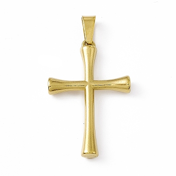 Vacuum Plating 304 Stainless Steel Pendants, Religion Cross Charms, Golden, 26.5x17.5x3.5mm, Hole: 6x3mm