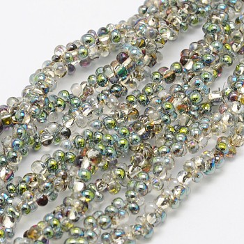Bone Electroplated Glass Beads Strands, Rainbow Plated, Spring Green, 3x6x4mm, Hole: 1mm, about 200pcs/strand, 22.8 inch
