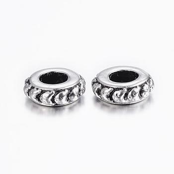 304 Stainless Steel Beads Spacer, Large Hole Beads,  Rondelle, Antique Silver, 10x3.5mm, Hole: 5mm