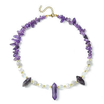 Natural Amethyst Bullet & Synthetic Moonstone Beaded Necklaces, 16.06 inch(40.8cm)