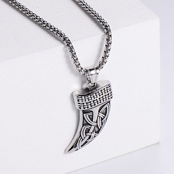 Vintage 304 Stainless Steel Viking Knife Shaped Pendant Punk Necklaces for Men, Stainless Steel Color