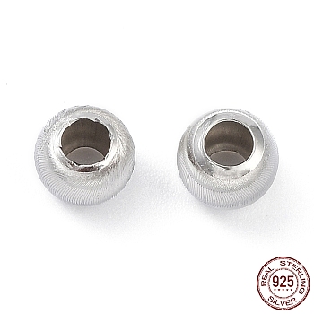 Rhodium Plated 925 Sterling Silver Beads, Textured, Rondelle, Platinum, 7.5x6.5mm, Hole: 3.5mm