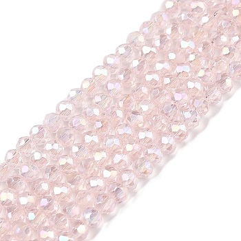 Electroplate Glass Beads Strands, AB Color Plated, Faceted, Rondelle, Pink, 2.3~2.7x2mm, Hole: 0.4mm, about 150~155pcs/strand, 12.60~12.99 inch(32~33cm)