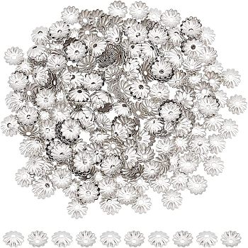 300Pcs Flower 304 Stainless Steel Bead Caps, Multi-Petal, Stainless Steel Color, 6x1mm, Hole: 1mm