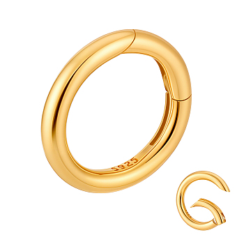 1Pc 925 Sterling Silver Spring Gate Rings, Round Ring, Golden, 14.5x2mm, Inner Diameter: 10.5mm