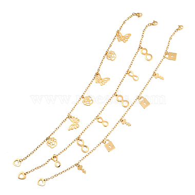 304 Stainless Steel Charm Anklets(AJEW-F035-02G)-2