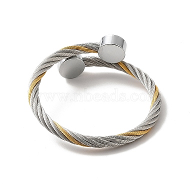 304 Stainless Steel Twist Rope Open Cuff Bangle with Flat Round Beaded for Women(BJEW-P283-52)-3