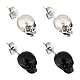 ANATTASOUL 2 Pairs 2 Colors Gothic Alloy Skull Stud Earrings for Women(EJEW-AN0002-18)-1