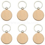 1 Set 20 pcs Stainless Steel Wooden Beech Keychains, Flat Round, Platinum, BurlyWood, 7.5x4x0.7cm(ST-CJ0028-09)
