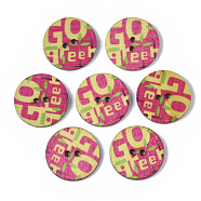 2-Hole Spray Painted Wooden Buttons, Printed, Flat Round with Word, Camellia, 25x2.5mm, Hole: 2mm(X-BUTT-T006-005)