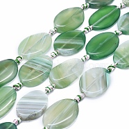 Natural Banded Agate/Striped Agate Beads Strands, Dyed & Heated, Oval, Medium Sea Green, 28~31x20~21x5~6mm, Hole: 2~2.5mm, about 11pcs/strand, 16.1 inch~16.3 inch(41~41.5cm)(G-I245-58A)