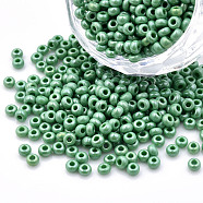 8/0 Czech Opaque Glass Seed Beads, Lustered, Round, Medium Sea Green, 3x2mm, Hole: 1mm, about 500g/bag(SEED-N004-003A-02)
