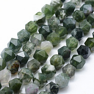 Natural Moss Agate Beads Strands, Star Cut Round Beads, Faceted, 8~8.5mm, Hole: 1mm, about 48~50pcs/strand, 14.9~15.1 inch(38~38.5cm)(G-F523-37-8mm)