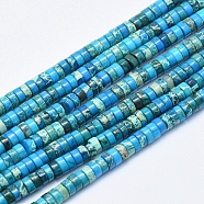 Natural Imperial Jasper Beads Strands, Dyed, Heishi Beads, Flat Round/Disc, Deep Sky Blue, 4x2~2.5mm, Hole: 0.8mm, about 175~180pcs/strand, 15.7 inch(40cm)(G-J377-4mm-05)