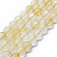 Natural Citrine Beads Strands, Faceted(64 Facets), Round, 6mm, Hole: 0.8mm, about 62~67pcs/strand, 15.16~15.55 inch(38.5~39.5cm)(G-G927-10B)