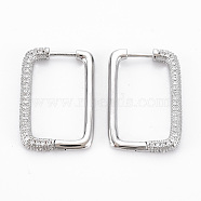 Rectangle Hoop Earrings for Girl Women, Brass Micro Pave Clear Cubic Zirconia Earrings, Nickel Free, Platinum, 27.5x18x3mm, Pin: 1mm(EJEW-N099-002P-NF)