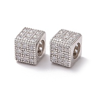 925 Sterling Silver Beads, with Cubic Zirconia, Real Platinum Plated, Cube, Clear, 5x6x6mm, Hole: 3.5mm(STER-Z005-14B-03)