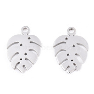 304 Stainless Steel Charms, Tropical Leaf Charms, Monstera Leaf, Stainless Steel Color, 13x9x1mm, Hole: 1mm(X-STAS-S107-05P)
