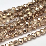 Faceted Round Transparent Painted Glass Bead Strands, Tan, 4mm, Hole: 1mm, about 100pcs/strand, 14.9 inch(X-DGLA-J001-A01)