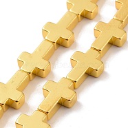 Electroplated Non-magnetic Synthetic Hematite Beads Strands, Religion Cross, Golden Plated, 14x10x4mm, Hole: 1mm, about 28pcs/strand, 15.75 inch(40cm)(G-C006-08G)