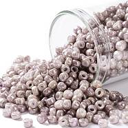 TOHO Round Seed Beads, Japanese Seed Beads, (1203) Opaque Taupe Cocoa Marbled, 8/0, 3mm, Hole: 1mm, about 222pcs/bottle, 10g/bottle(SEED-JPTR08-1203)
