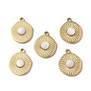Natural White Jade Pendants, Flat Round Charms, with Vacuum Plating Real 18K Gold Plated 201 Stainless Steel Findings, 20.5x17x4.5mm, Hole: 2mm(STAS-C064-VC901)