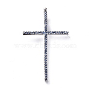 Brass Micro Pave Cubic Zirconia Pendants, Cross, Blue, Platinum, 37x22.5x2mm, Hole: 1.5x4mm(ZIRC-G157-16P-05)