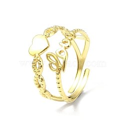 Ion Plating(IP) 304 Stainless Steel Open Cuff Ring, Love Heart, Real 18K Gold Plated, Inner Diameter: 18mm(RJEW-L109-037G)