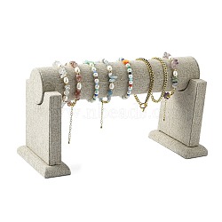 Column Wood Bracelet Displays, Covered with Hemp Cloth, PapayaWhip, 24.5x11x14cm, Column: about 5cm in diameter(X-BDIS-N005-02)