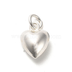 925 Sterling Silver Pendants, Puffed Heart Charms with Jump Rings, Silver, 10x8x5mm, Hole: 3mm(STER-P057-07C-S)