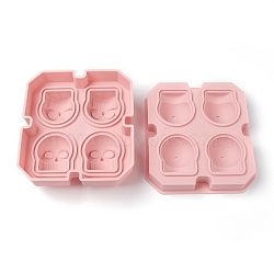 Food Grade Silicone Molds, Fondant Molds, for DIY Cake Decoration, Chocolate, Candy, Ice Hockey Mold, Skull Shape, Pink, 150x135x46mm(DIY-H122-04)