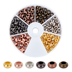 Brass Beads, Rondelle, Mixed Color, 6x3mm, Hole: 3mm, 6 colors, 30pcs/color, 180pcs/box(KK-PH0039-75)