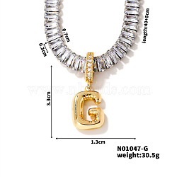 Golden Tone Brass Pave Clear Cubic Zirconia Letter Pendant Necklaces for Women, 15.75 inch(400mm)(YX4437-7)